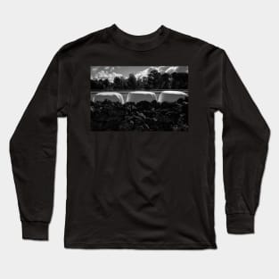 Dramatic clouds in the sky over the dark Swedish forest and the  white rolls with straw, Long Sleeve T-Shirt